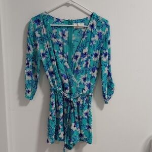 Yumi Kim Teal and White Floral Romper